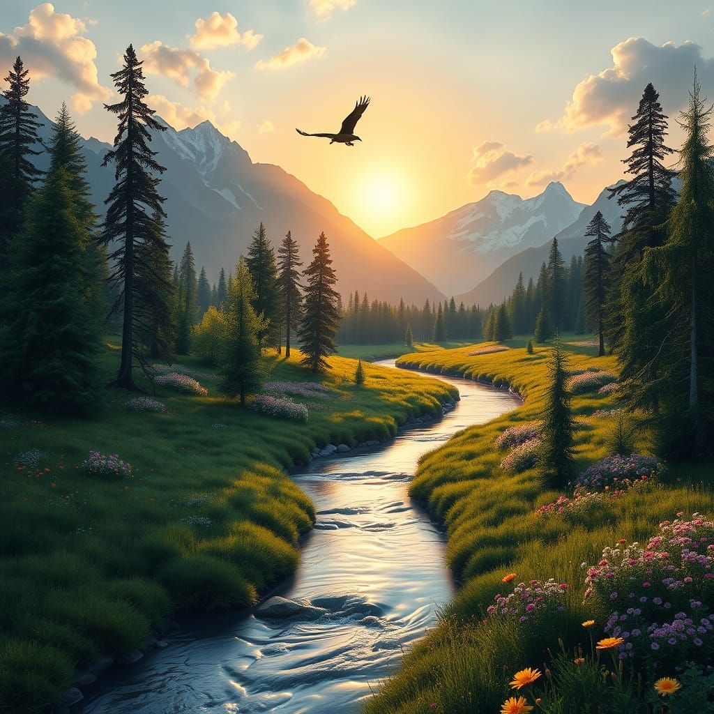 Serene River Landscape in Vibrant Colors