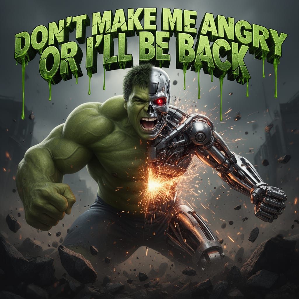 Hulk Terminator Hybrid in Dramatic Action Pose