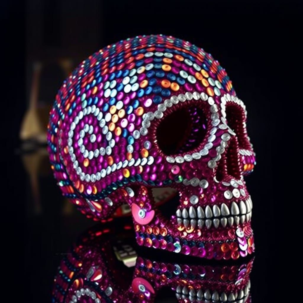 Glamorous Baroque Skull in Dazzling Sequins