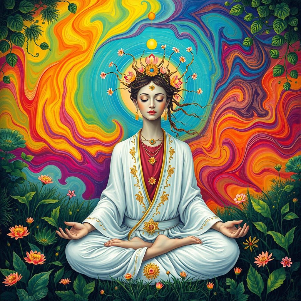 Ethereal Goddess with Swirling Color Chakras