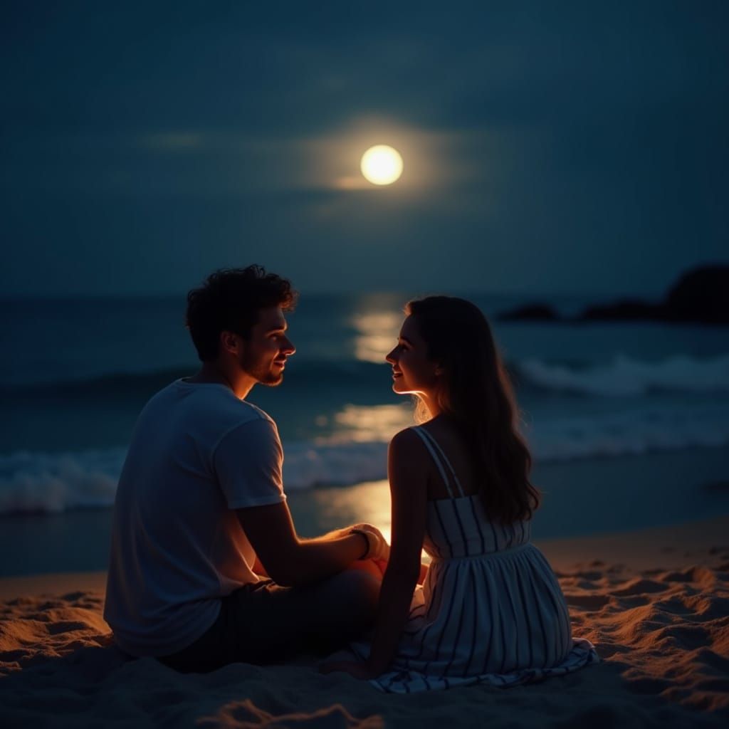 Romantic Night on the Beach in 4K