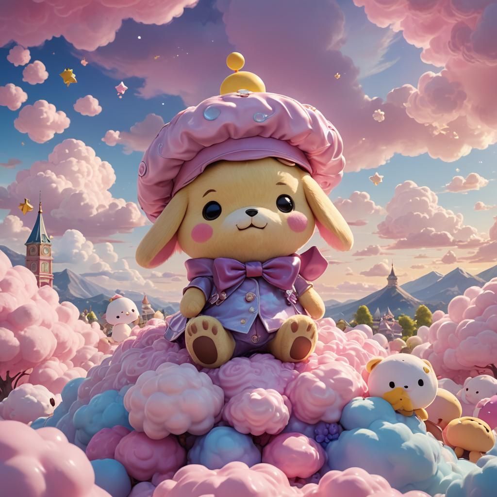 Pompompurin in Pastel Clouds: Digital Matte Painting
