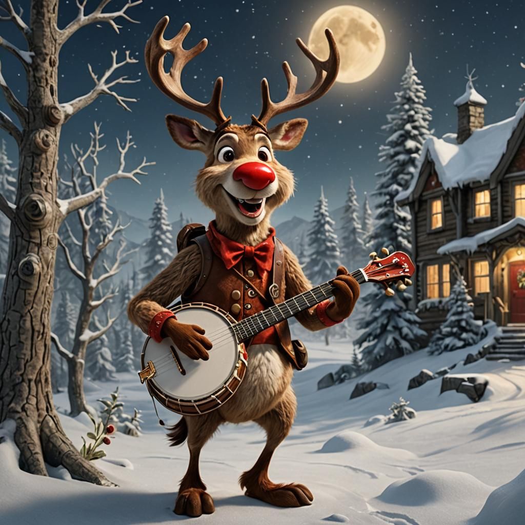 Rudolph Plays Banjo: Detailed Matte Painting