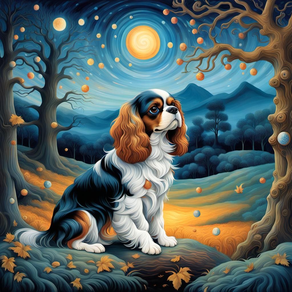 Cavalier King Charles Spaniel in a Bosch-inspired Realm