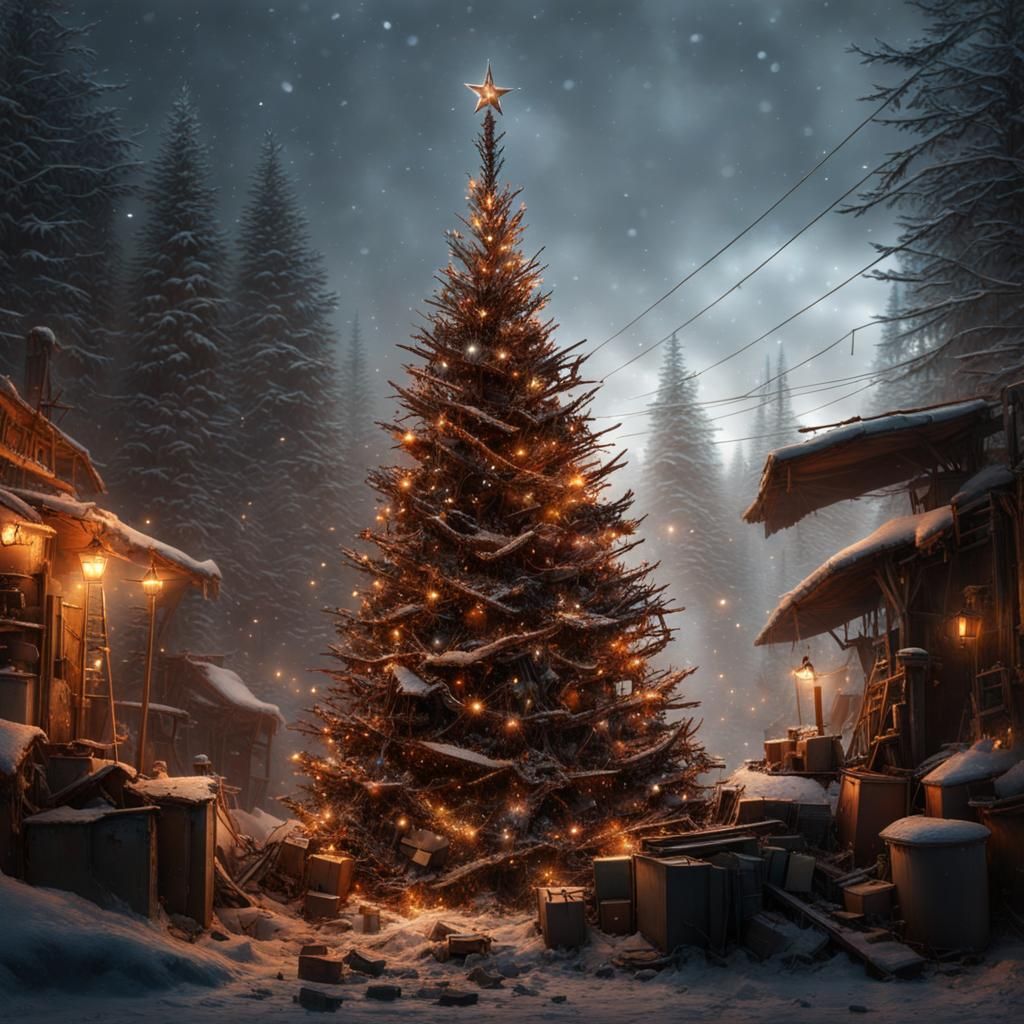 Junkyard Christmas Tree Sculpture in Digital Painting