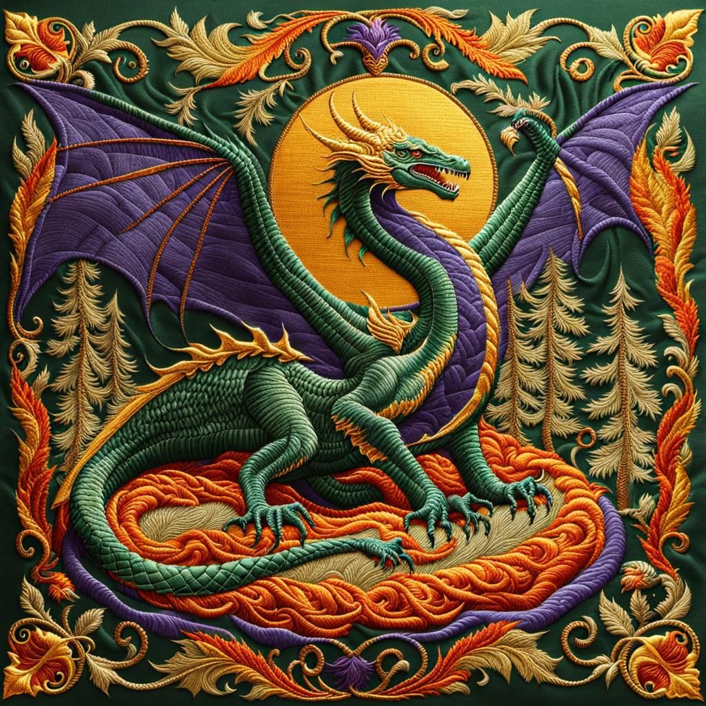 Embroidered Wyvern Household Pet in Medieval Style