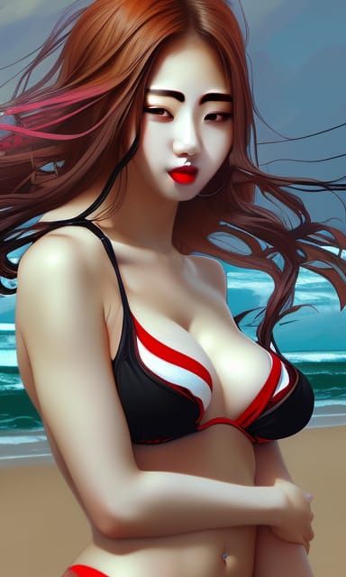 K-pop Idol in Bikini, Detailed Digital Portrait