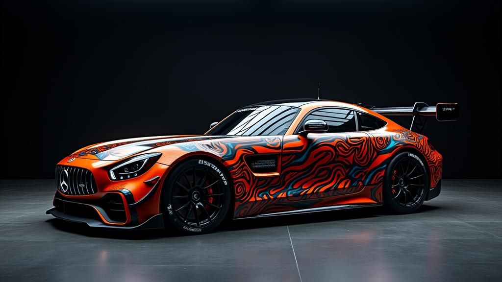 Mercedes AMG GT3 Vibrant Livery in Showroom