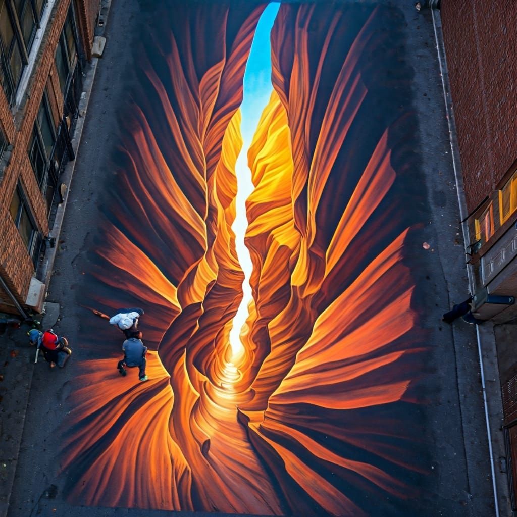 Street Artist's 3D Canyon Chalk Drawing