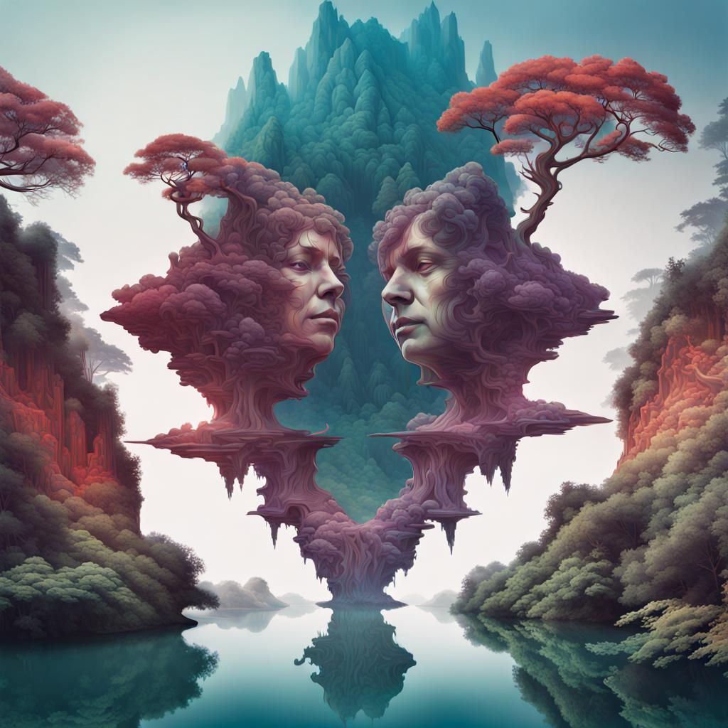 Intricate Double Exposure Tree in Modern Art Style