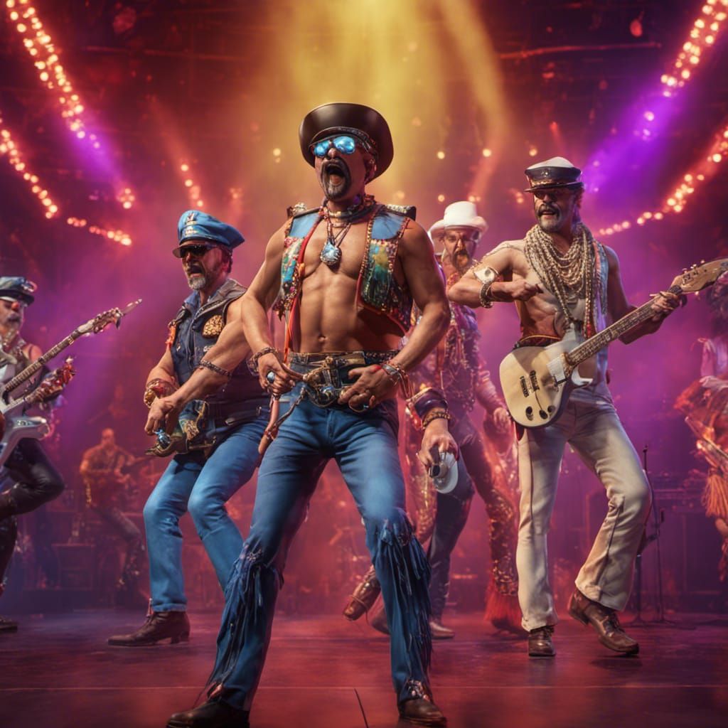 The village people band on stage performing