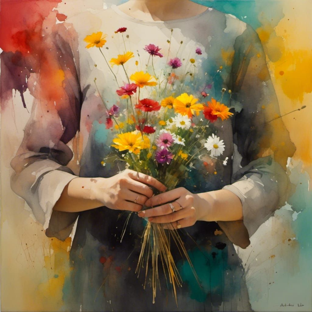 Abstract Expressionism Image of Hands Holding Objects