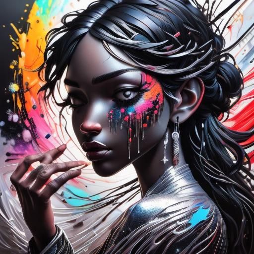 Colorful Paint Splashes on Black Silhouette Portrait