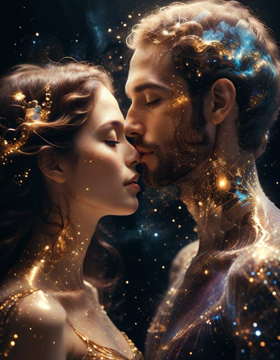 Surreal Couple in Klimt-Inspired Quantum Dream