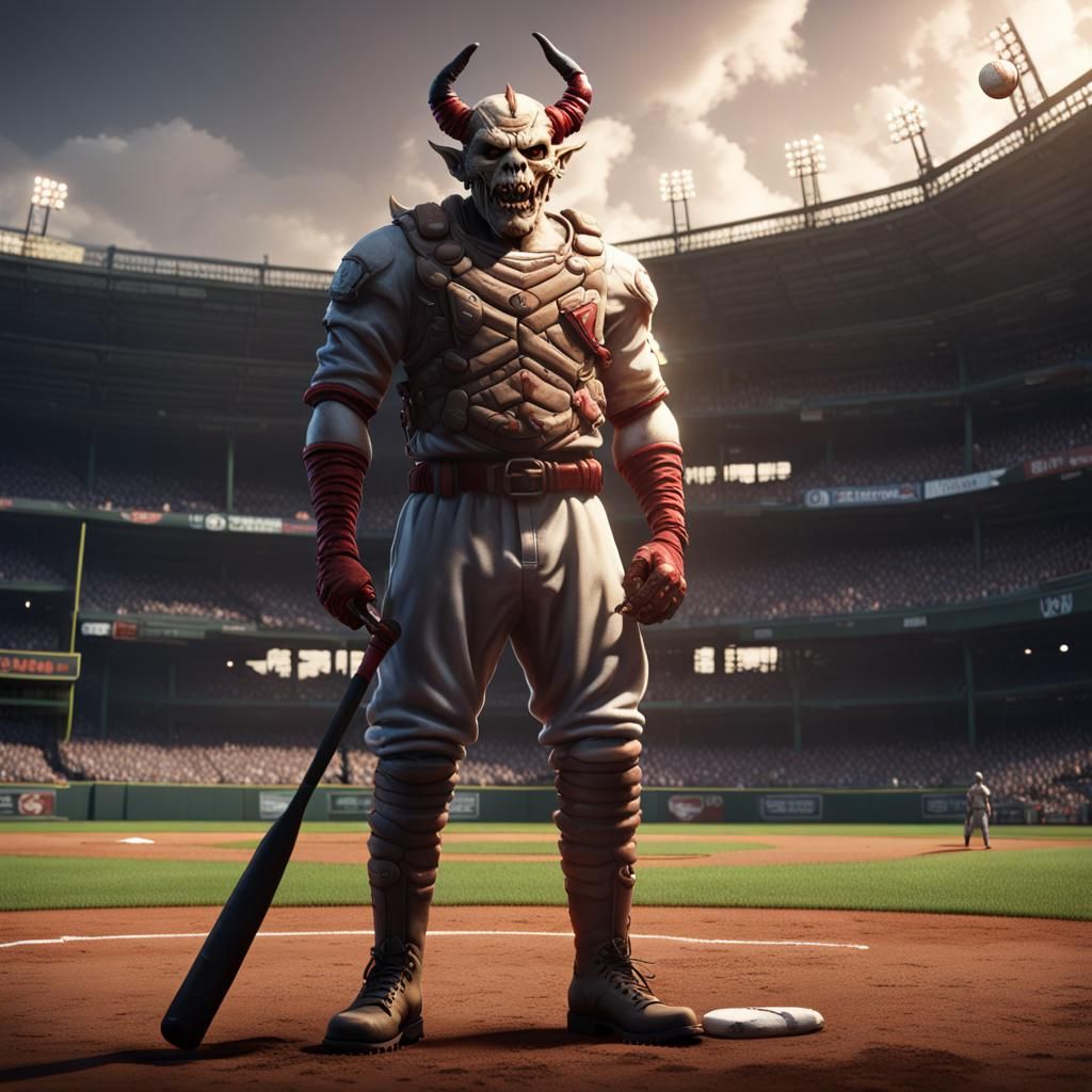 Demon Baseball Player in Dark Fantasy Style