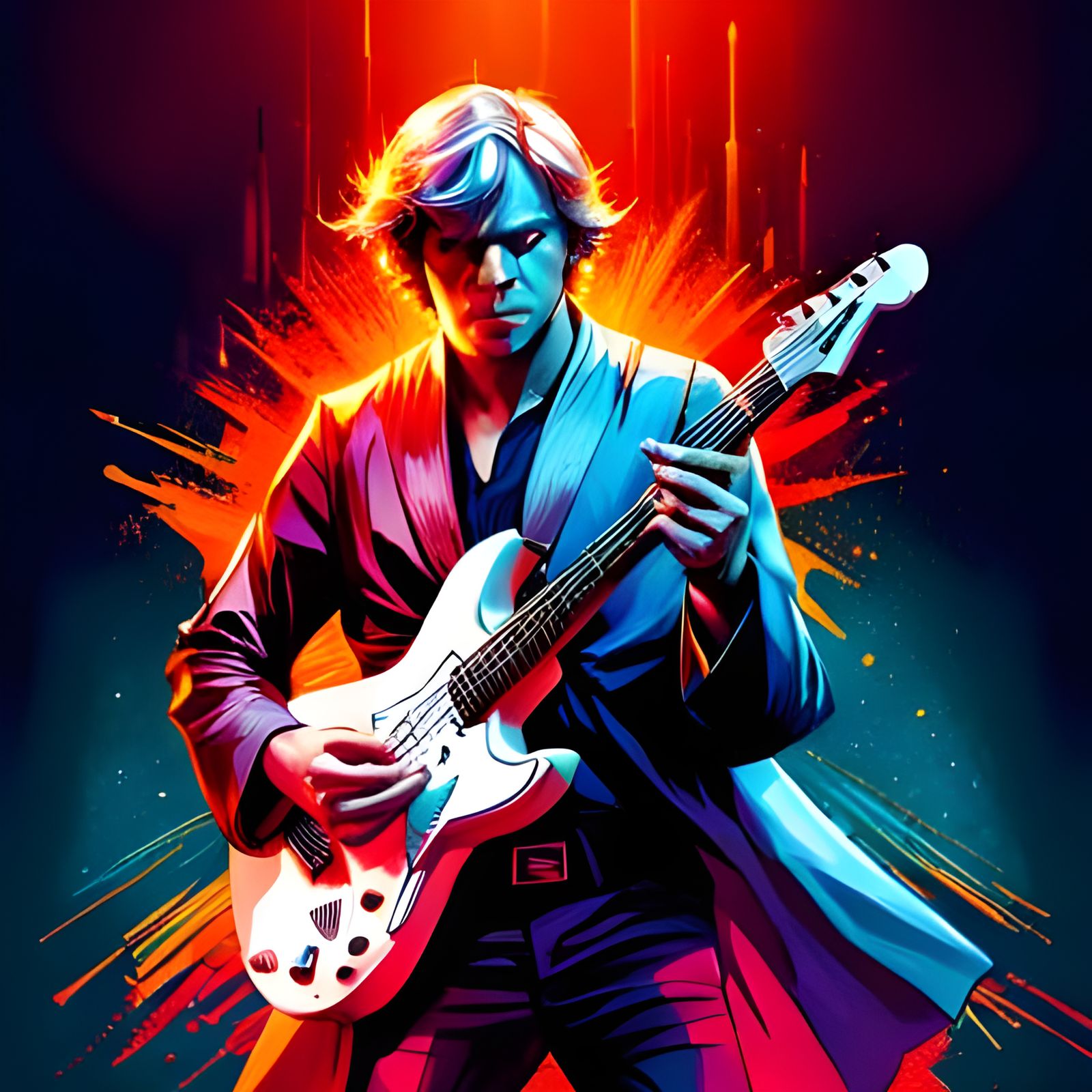 Luke Skywalker Plays Guitar in 3D Digital Art