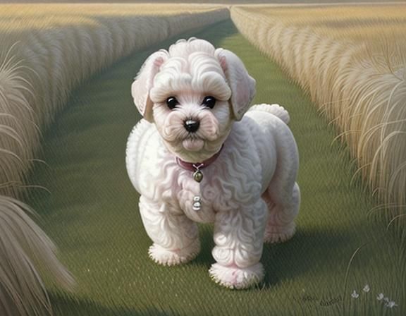 Cute Poodle Puppy Playing in Green Grass