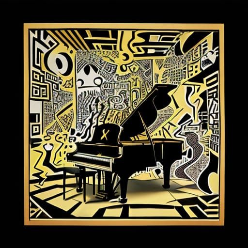 Abstract Cubist Masterpiece Featuring a Baby Grand Piano in....