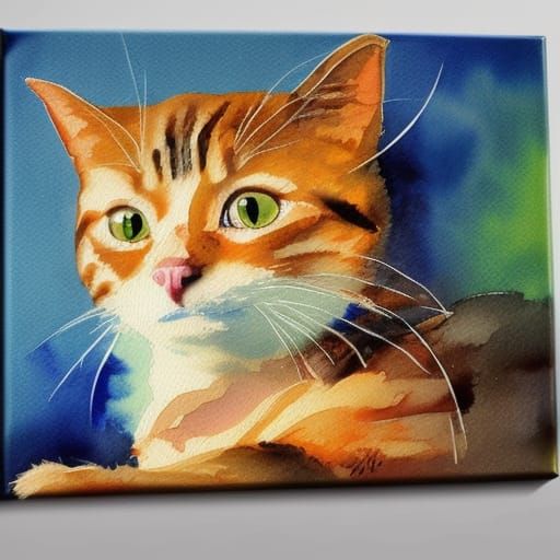 Impressionist Cat in Gouache and Watercolor Style