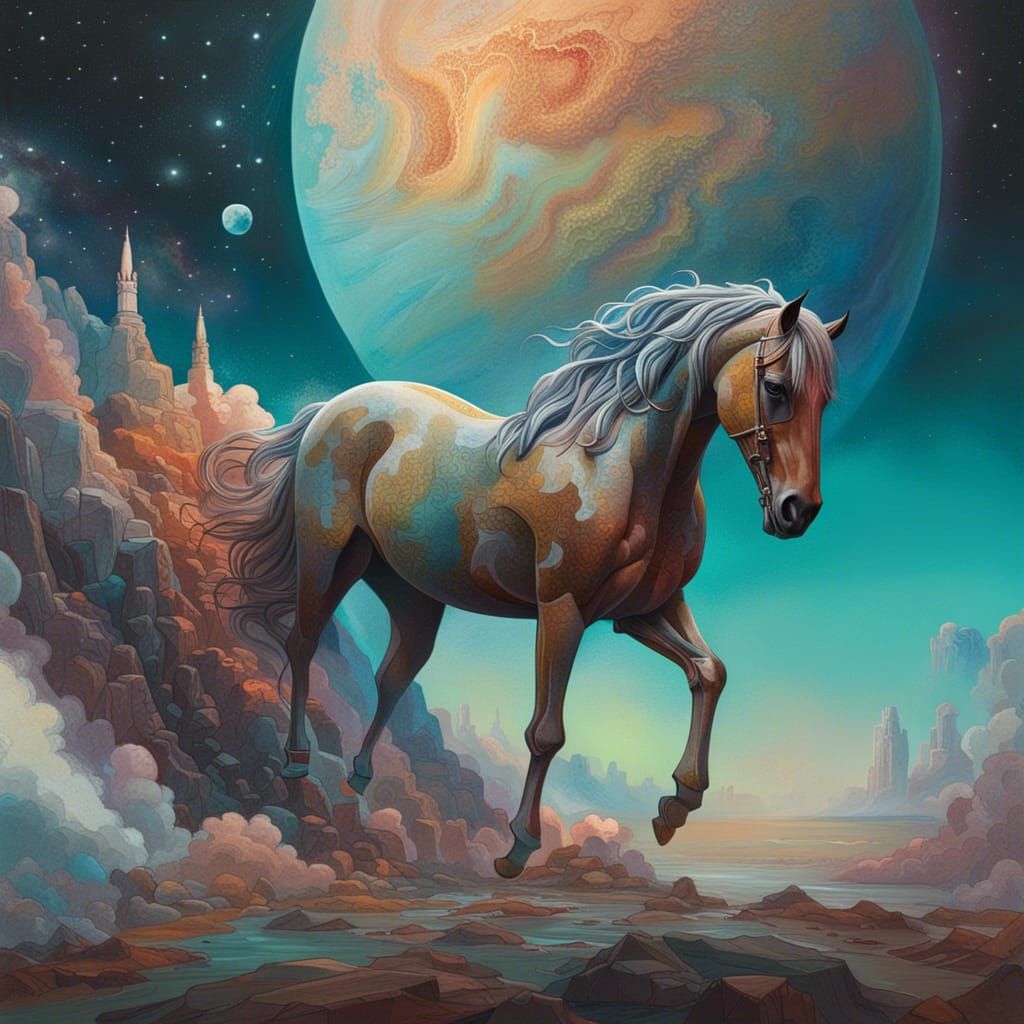 Horse in Space: A Retro-Futuristic Digital Painting