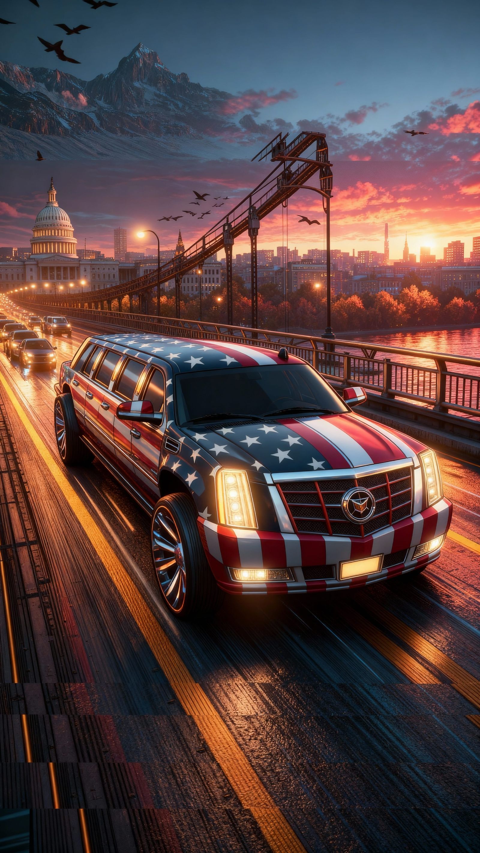 Epic Limo Crossing Bridge in 3D Masterpiece Graphics