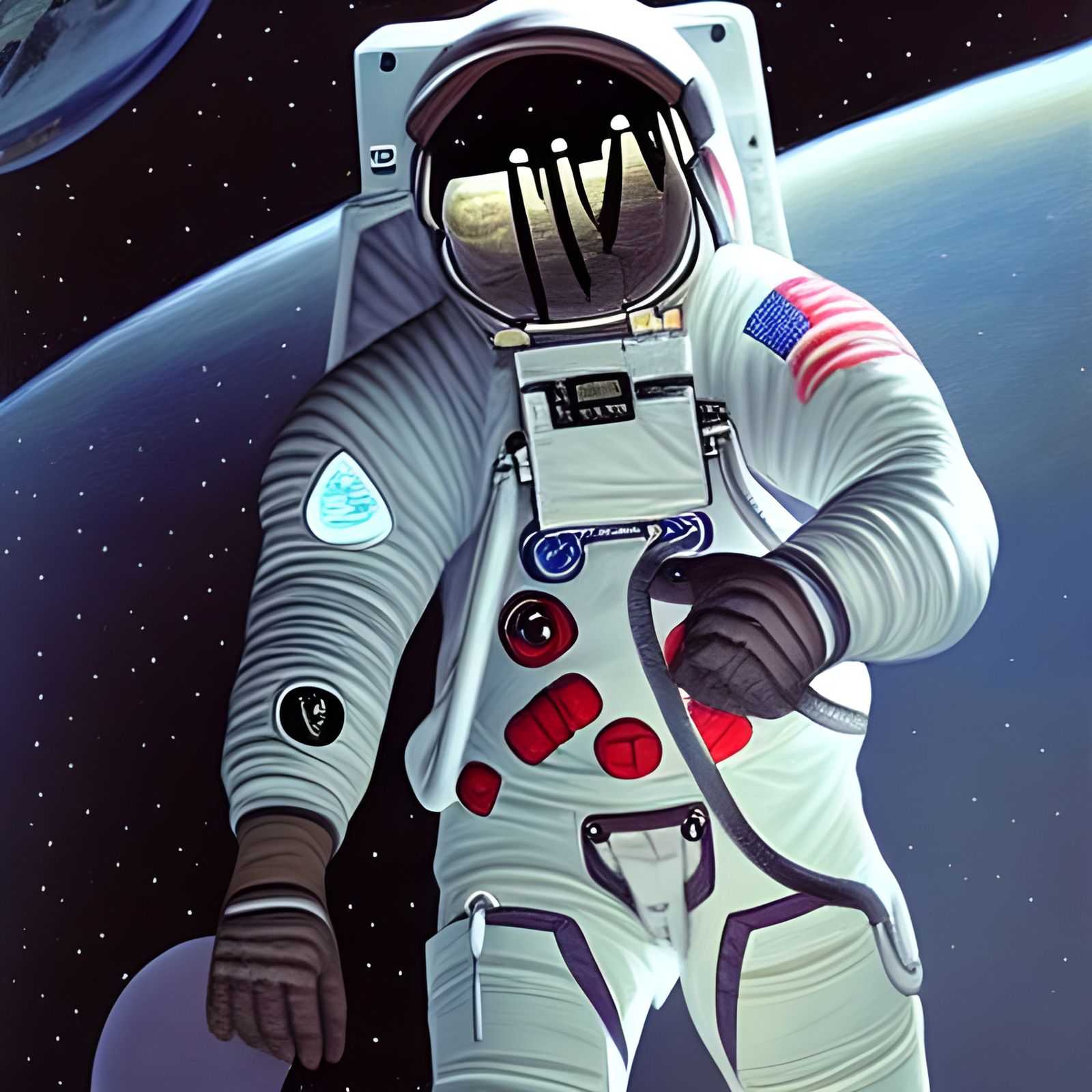 Astronaut Staring into Space, Oil Painting Style
