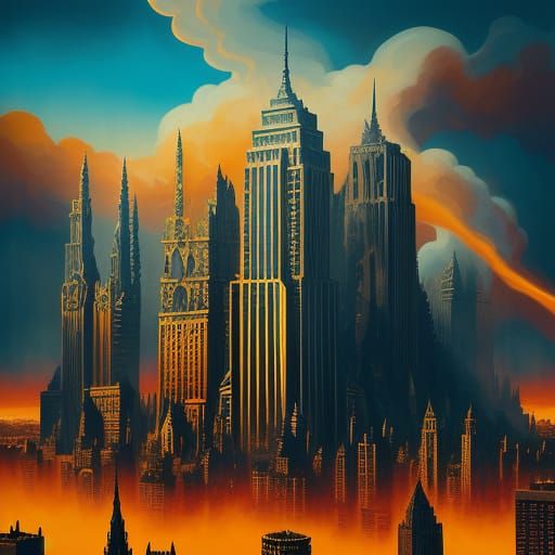 Surreal Cityscape on the Sun in Dali Style
