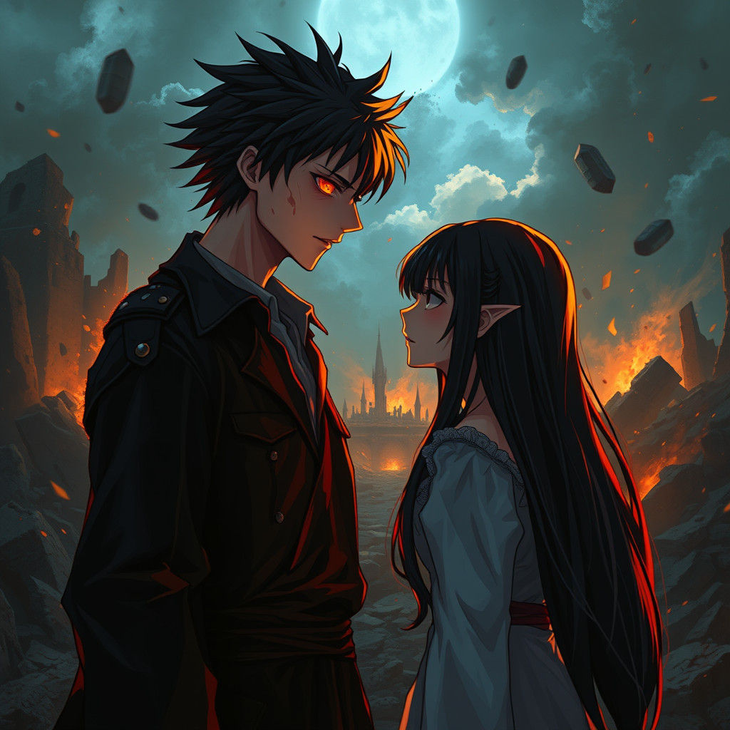 Tormented Man in Ruins with Grayfia Lucifuge