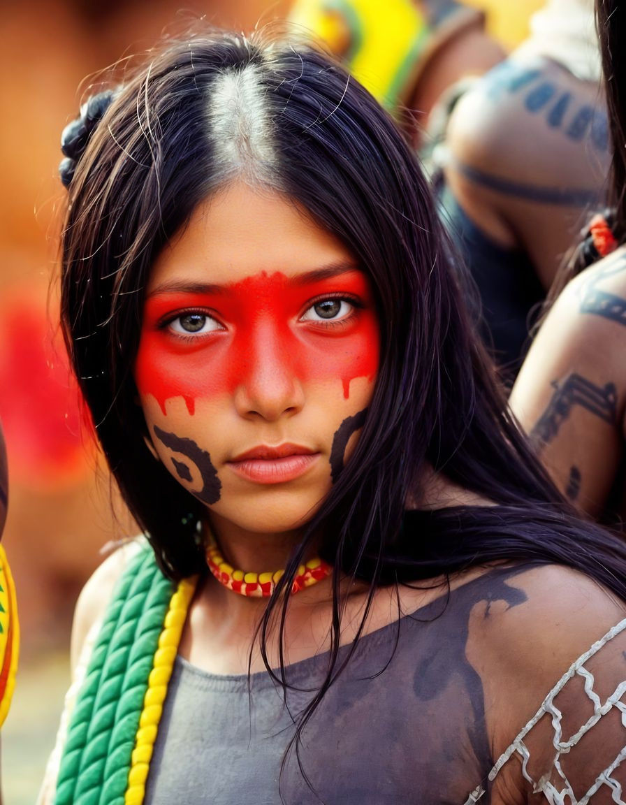 Indigenous Woman Portrait with Tribal Face Paint