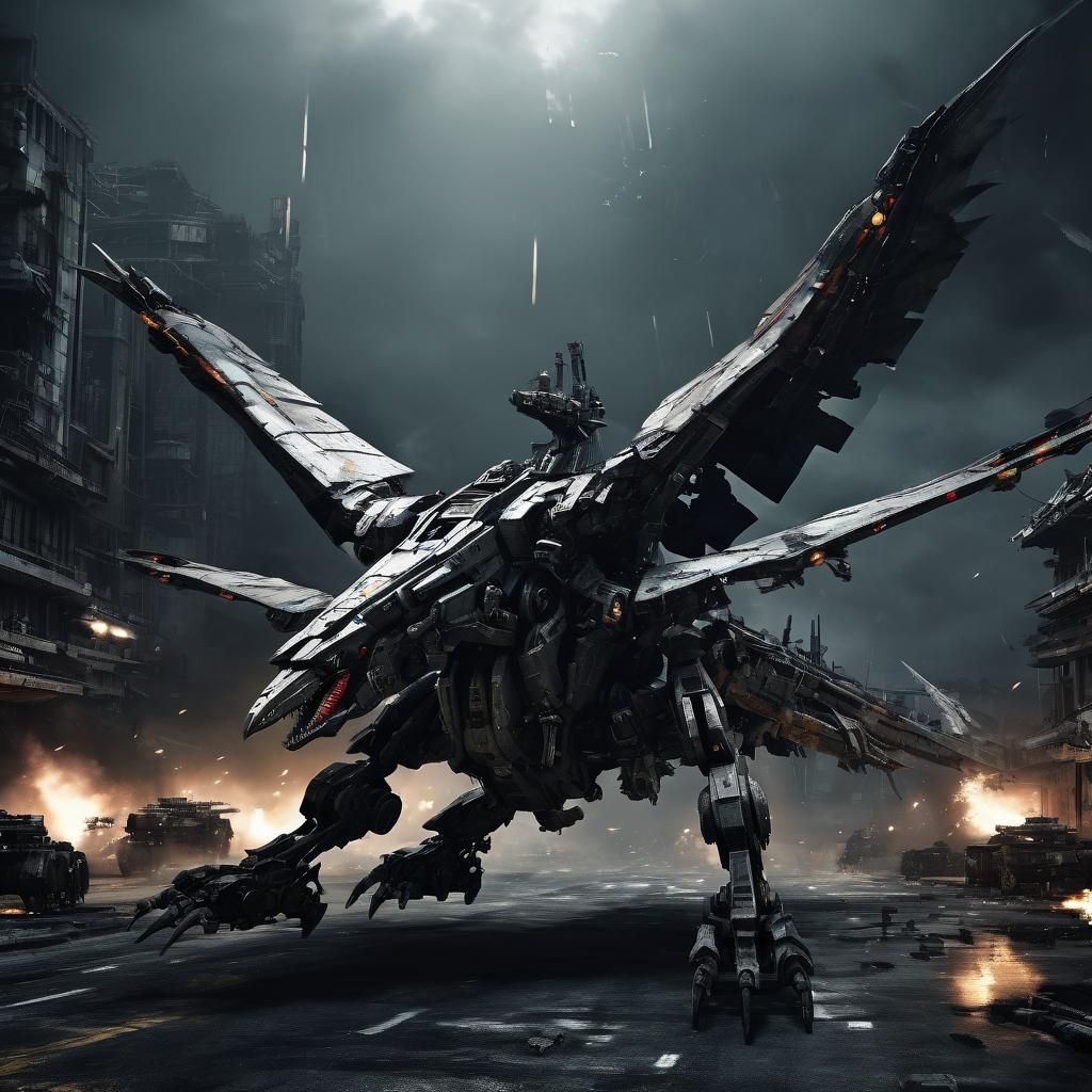 Mechanical Pterodactyl Rises in Dark Dystopian Skies