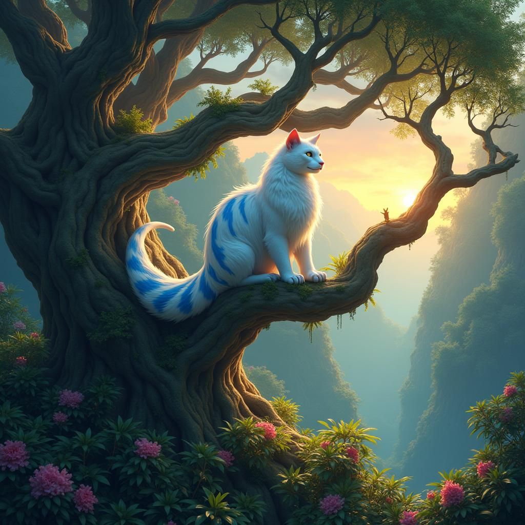 Cat Dragon in Rainforest, Matte Painting