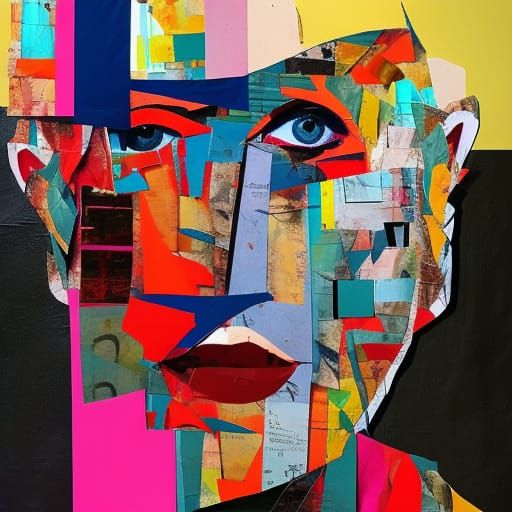 Human Portrait Collage Style, High Detail expressionism, Abstract Art, collage art by Patrick Bremer