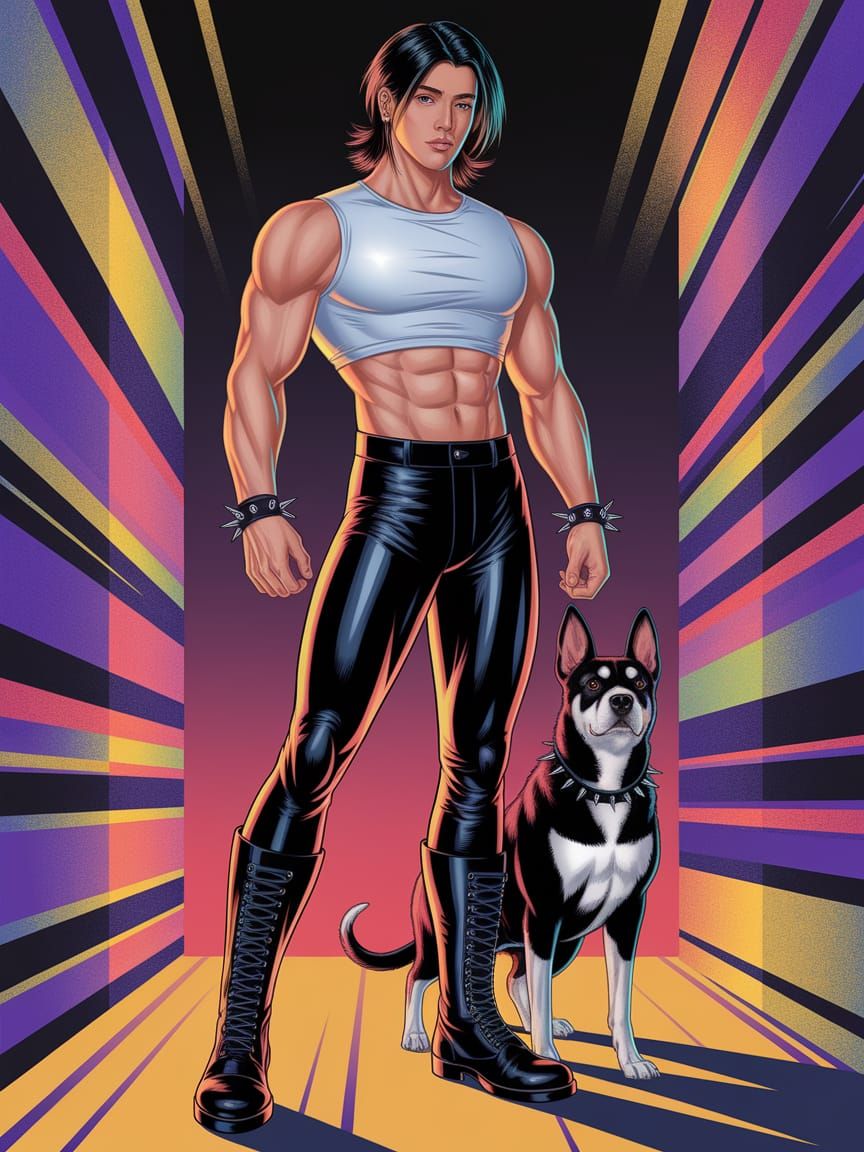 Stylish Japanese Man in Leather and Spikes Illustration