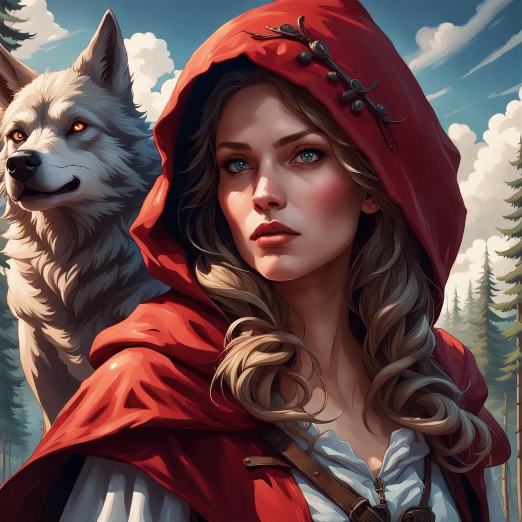 Red Riding Hood Chases the Wolf: Detailed Portrait