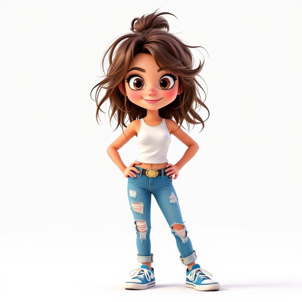 Confident Cartoon Girl in Pixar-Style 3D Animation