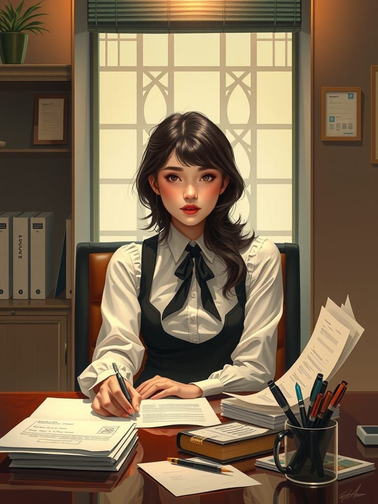 Elegant Asian Secretary in Art Nouveau Style