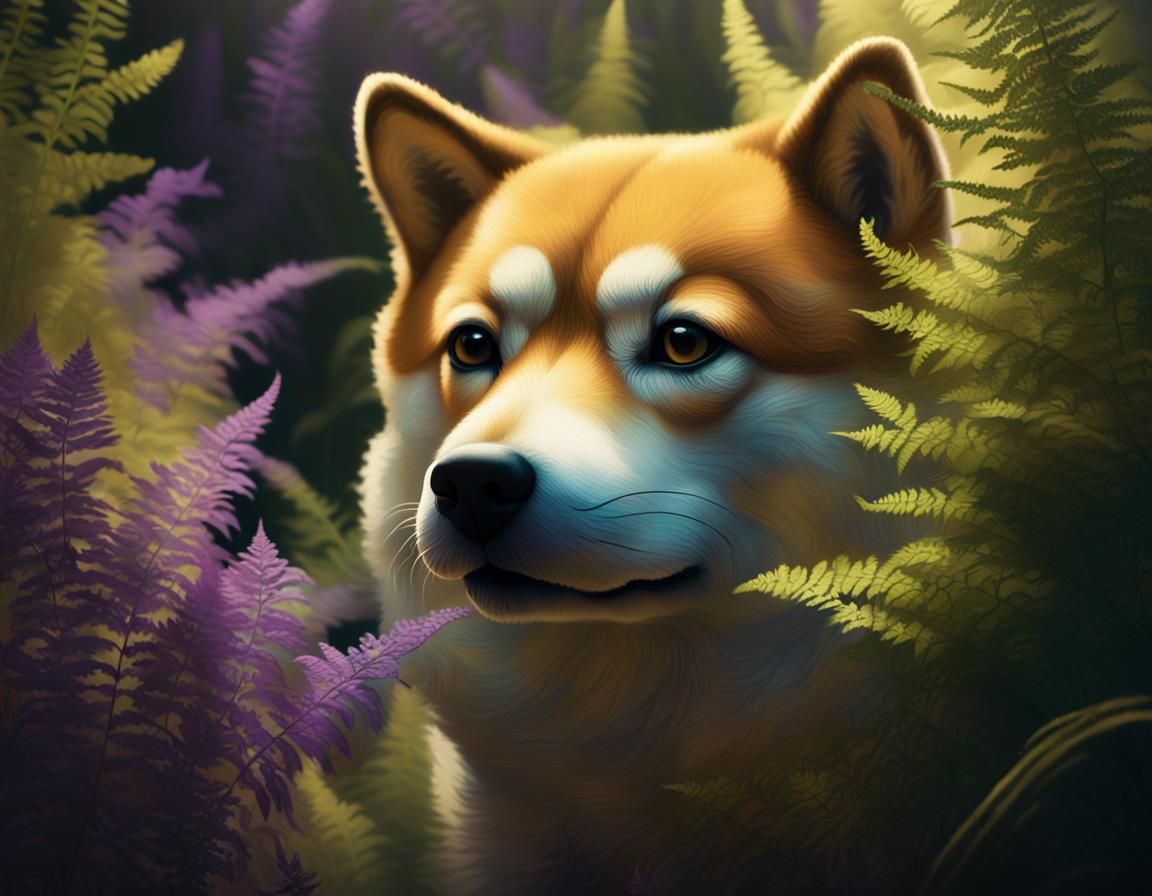Baroque Queen of Shiba Flowers Among Ferns