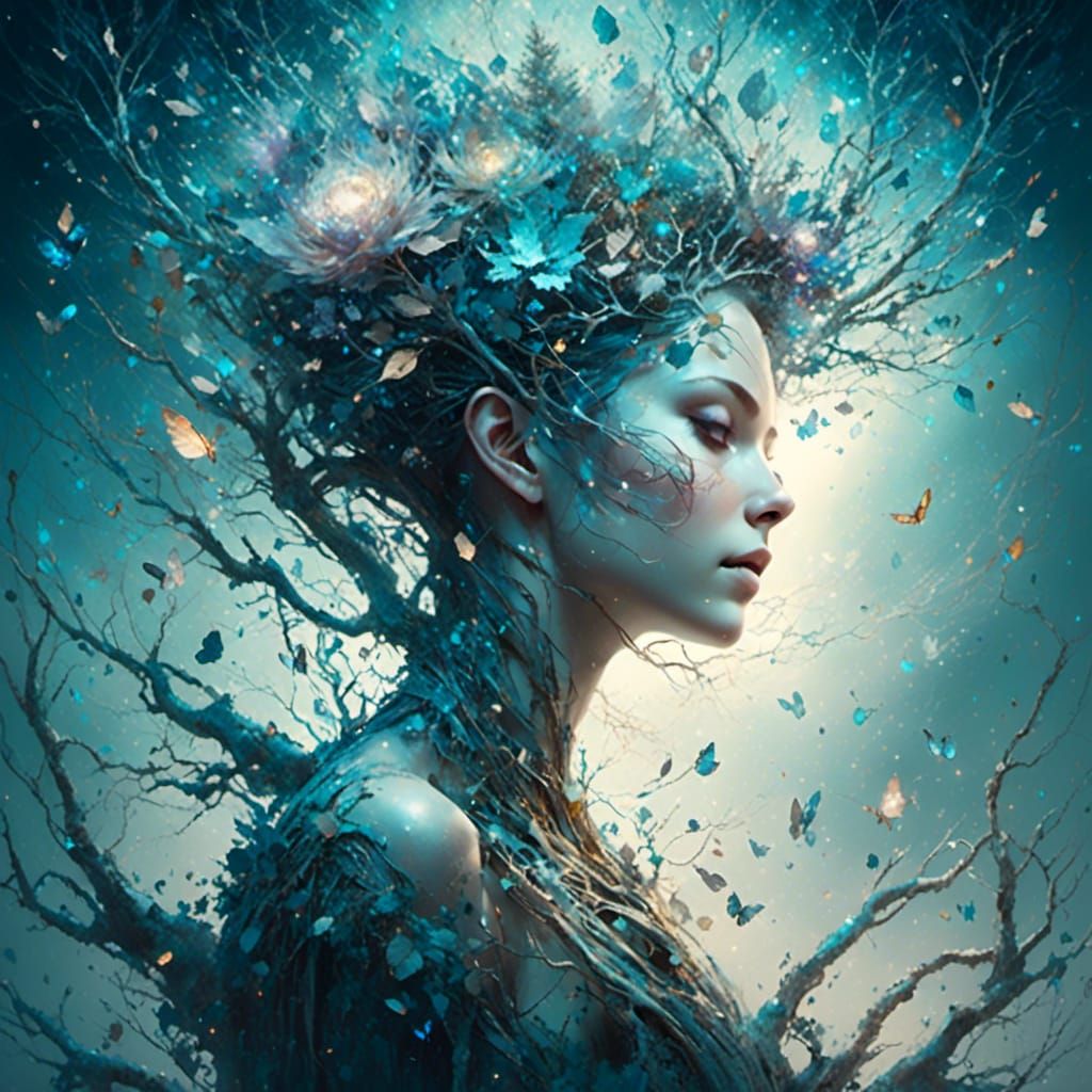 Winter Tree of Life in Fantasy Art Style