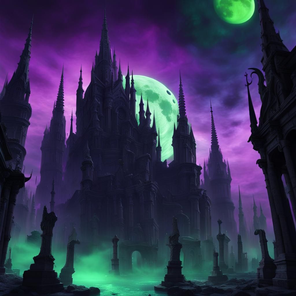 Eerie Black Moon Over Mystical Netherworld City