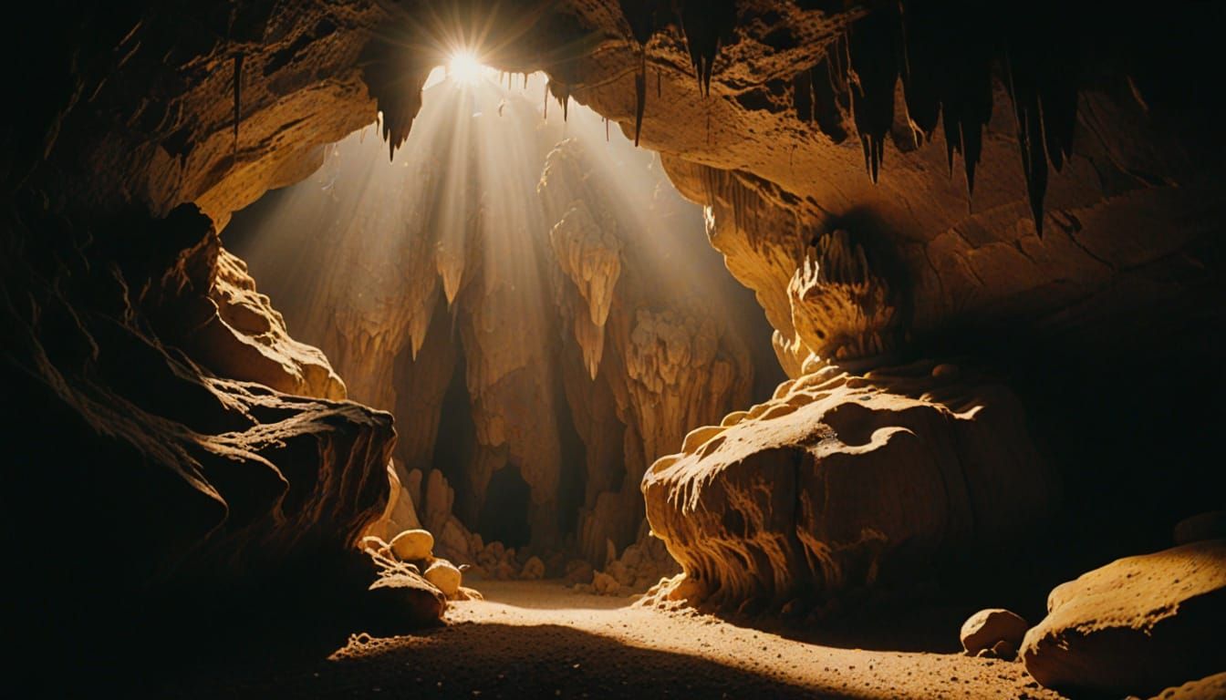 Ancient Cave Illuminated by Golden Light