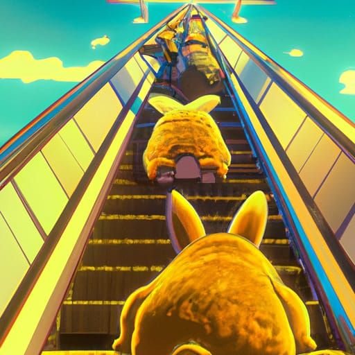Orange Rabbits on Escalator: Studio Ghibli Anime