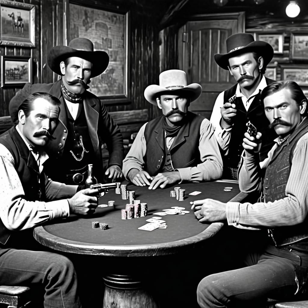 Wild West Outlaws: Tense Poker Game in Saloon