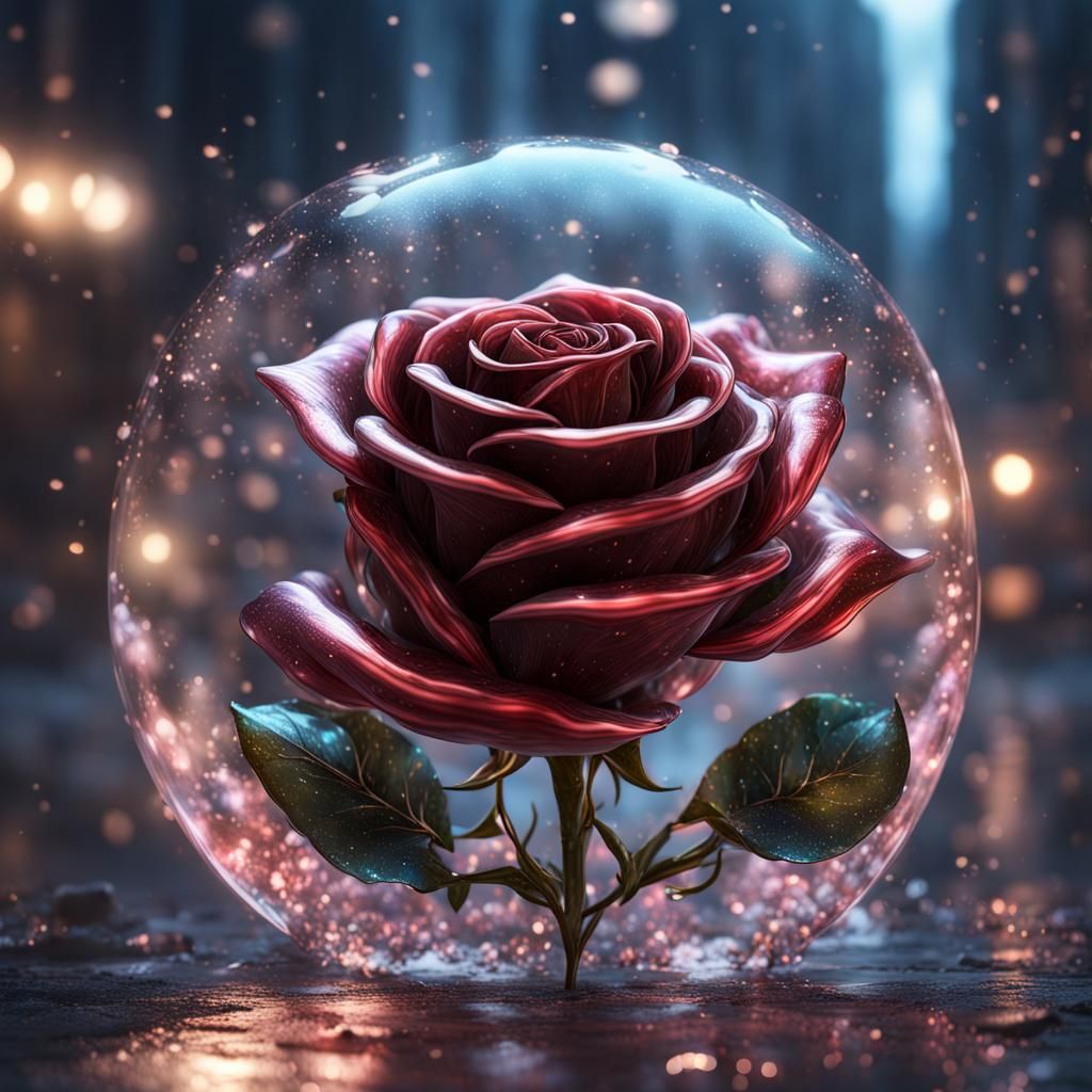 Glass Rose with City of Starlight, Detailed Matte Painting