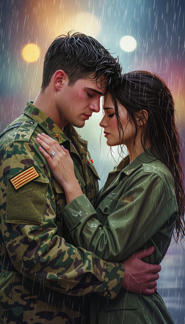 Soldier's Tearful Goodbye in Rain