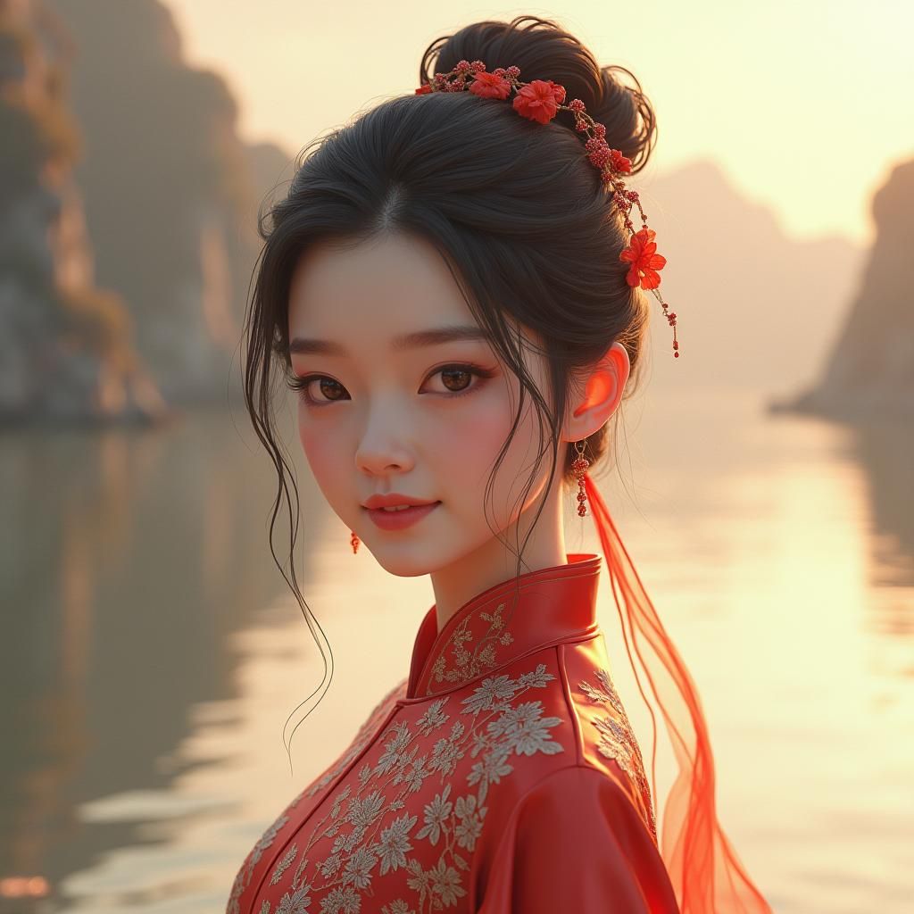 Vietnamese Maiden in Áo Dài: 3D Anime Art