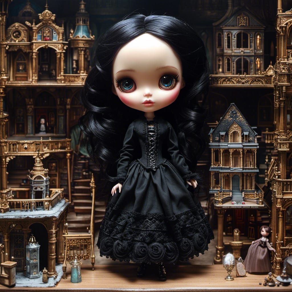 Gothic Victorian Doll Princess in Dollhouse