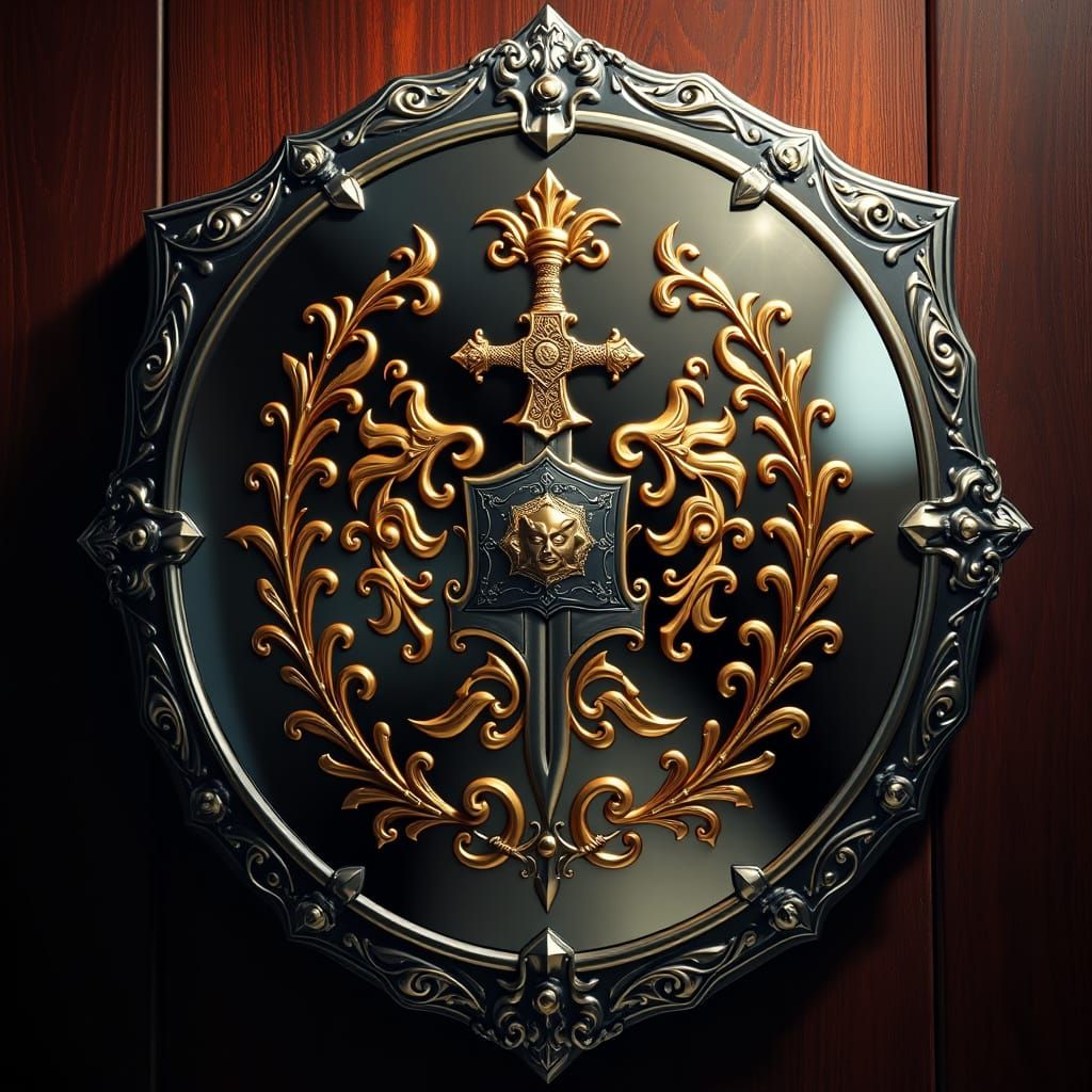 Majestic Family Crest Shield in Hyper-Realistic Style