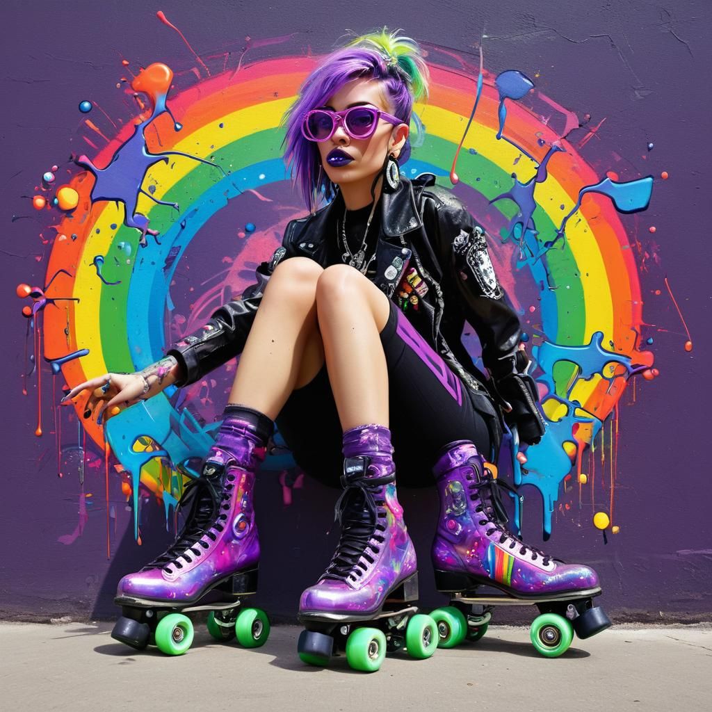 Punk Rocker Girl with Rainbow Glasses in Graffiti Art