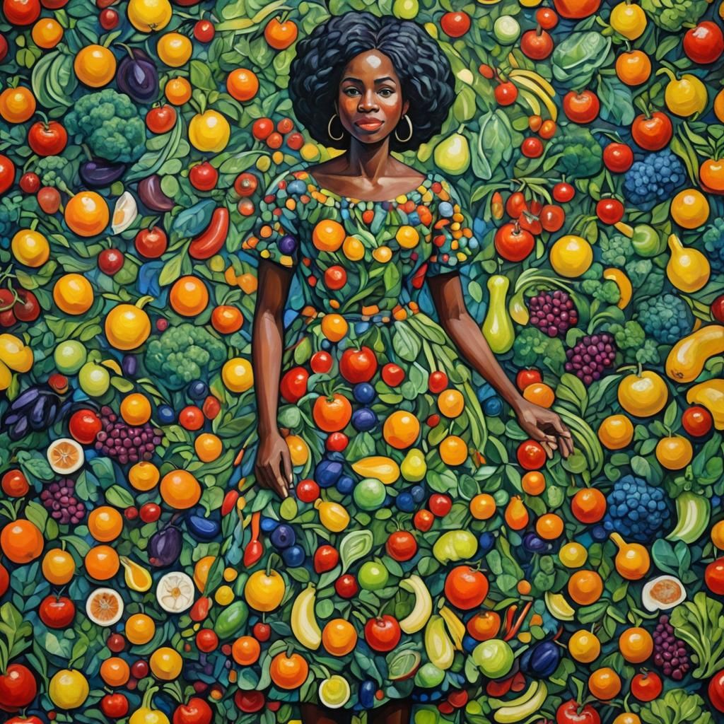 Vegetable Dress: Neo-Impressionist Expressionist Oil Paintin...
