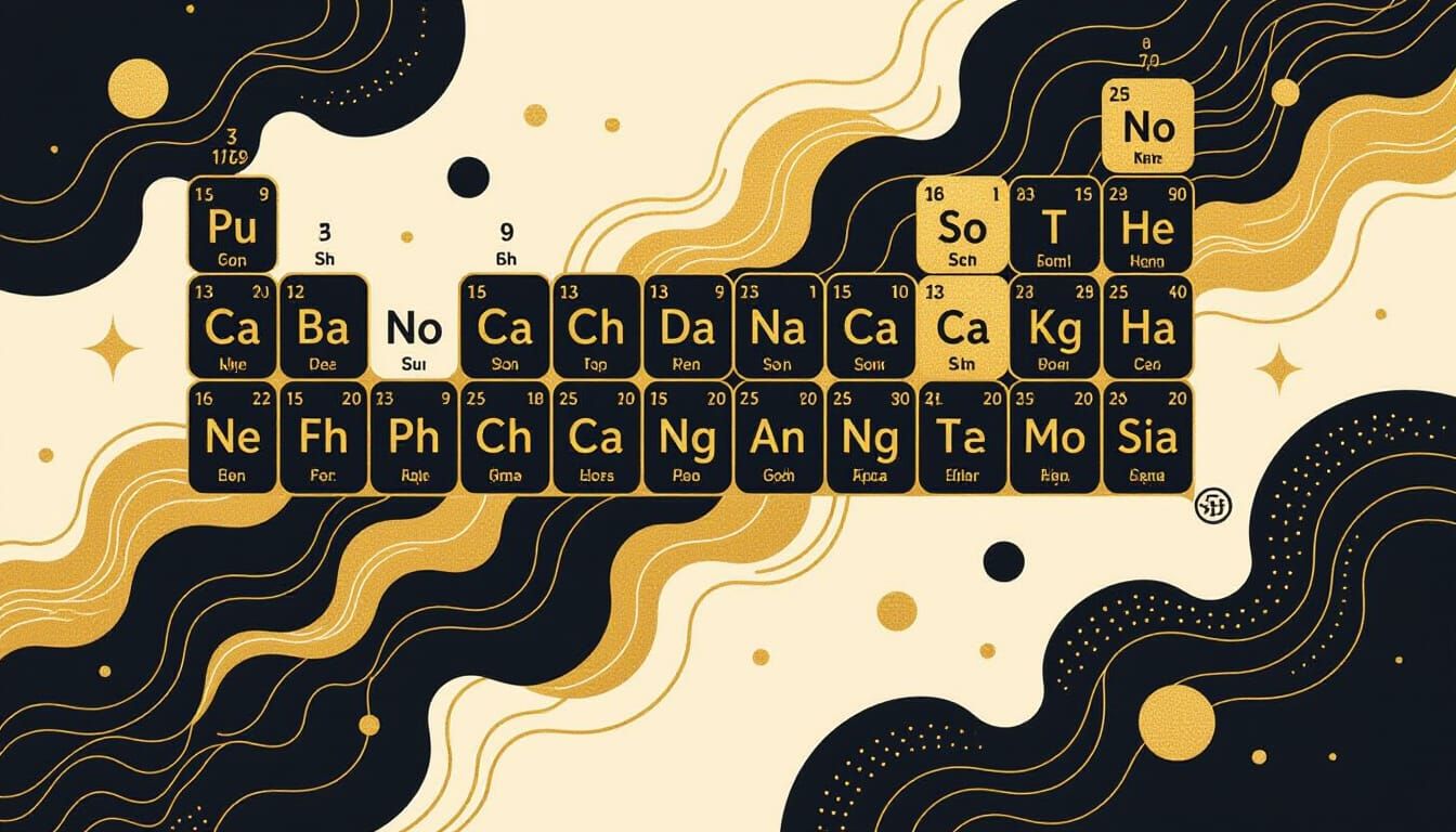 Minimalist Black and Gold Periodic Table Ink Art